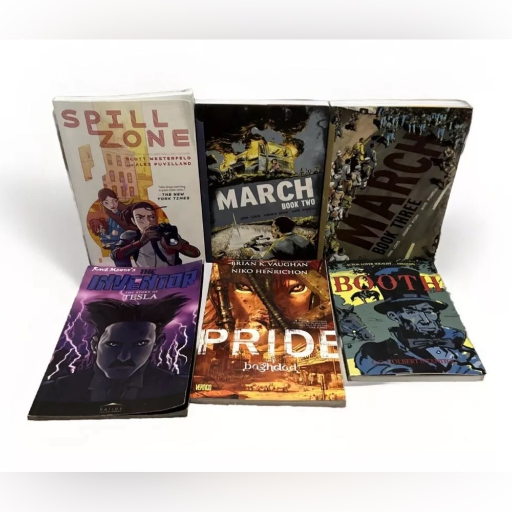 Mixed Lot Of 6 Graphic Novels Spill Zone, Inventor, March Pride, Booth